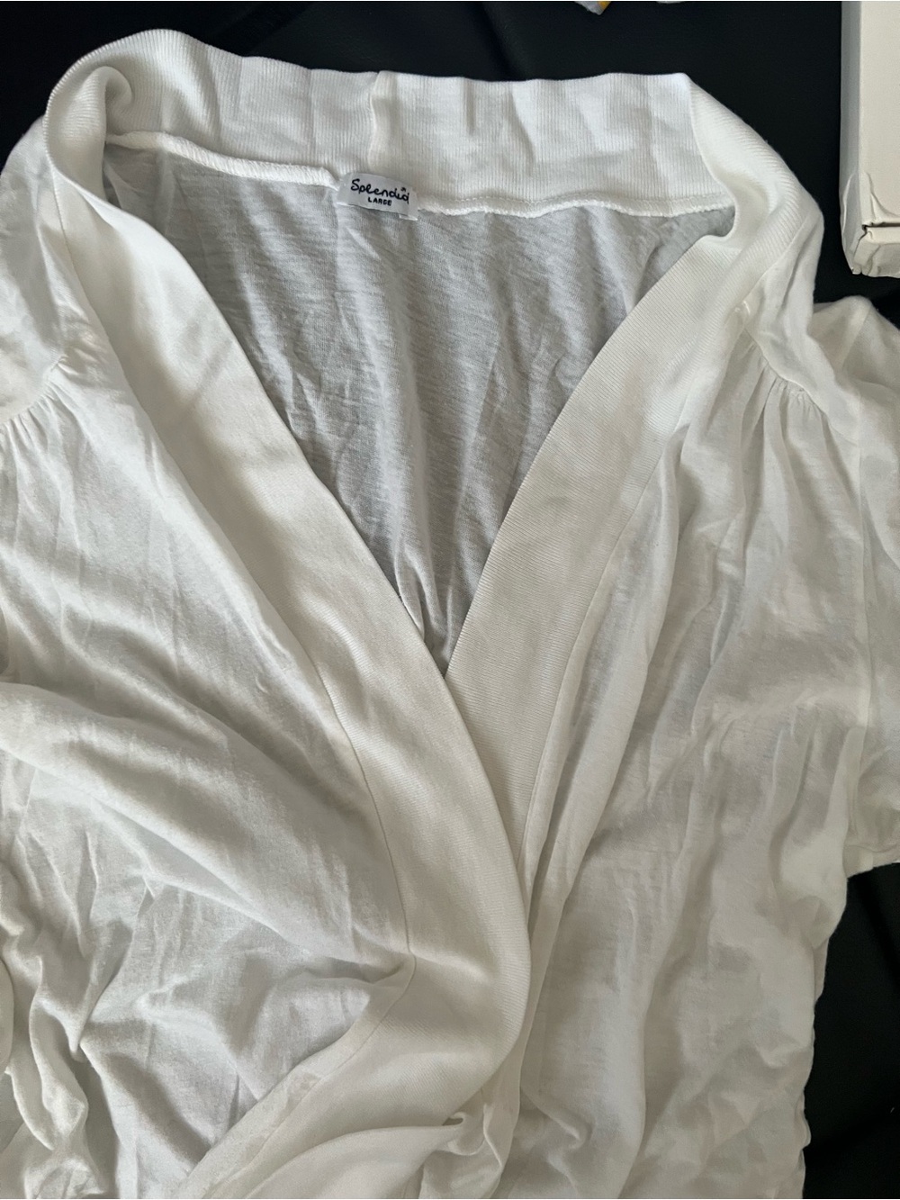 😍🧚🏻‍♂️Splendid White Draped V-Neck Lightweight open cardigan 50%pima50.%modal